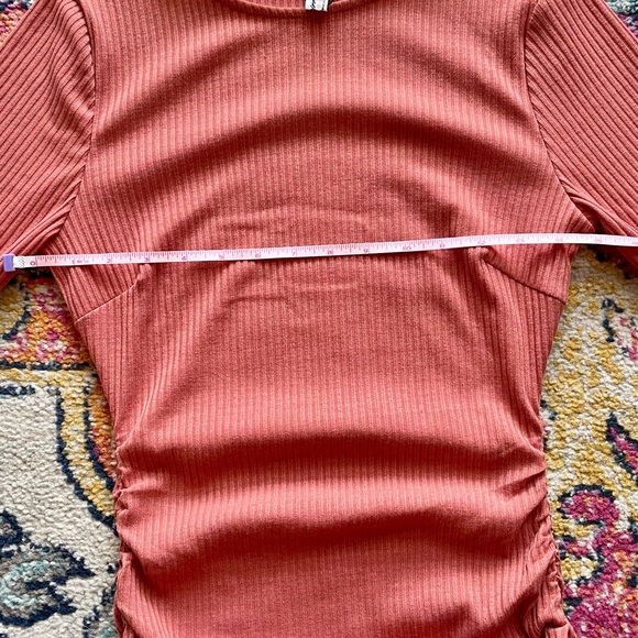 Long Sleeve Ruffle Knit Ruched Dress - Picture 12 of 13